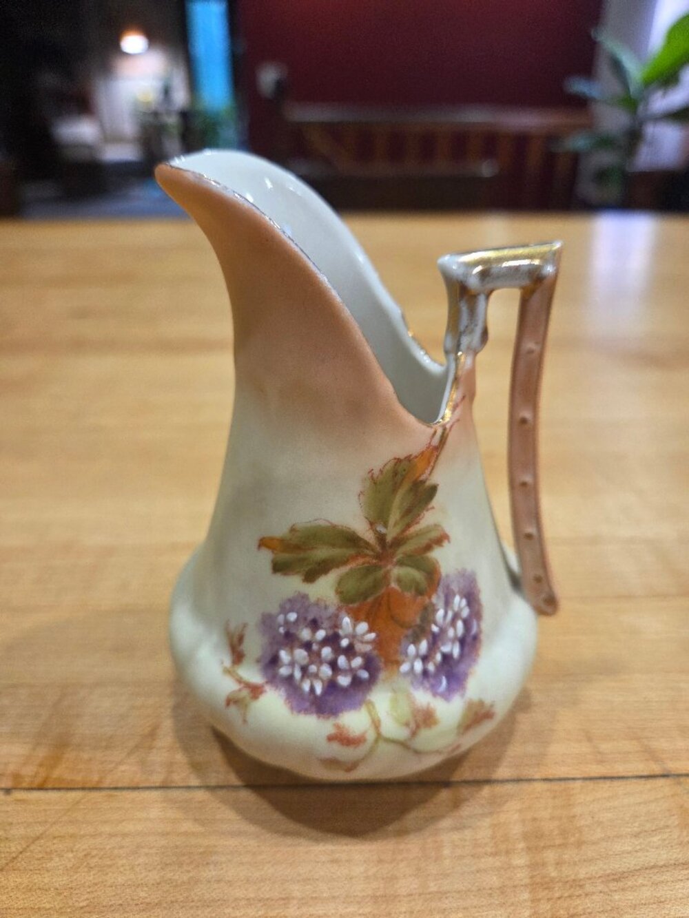 Antique Victorian Hand Painted Hydrangea Porcelain Creamer Pitcher
